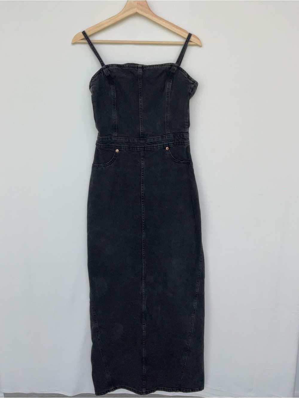 H&M Black Denim Maxi Open back Dress with Spaghetti Straps - Picture 2 of 9